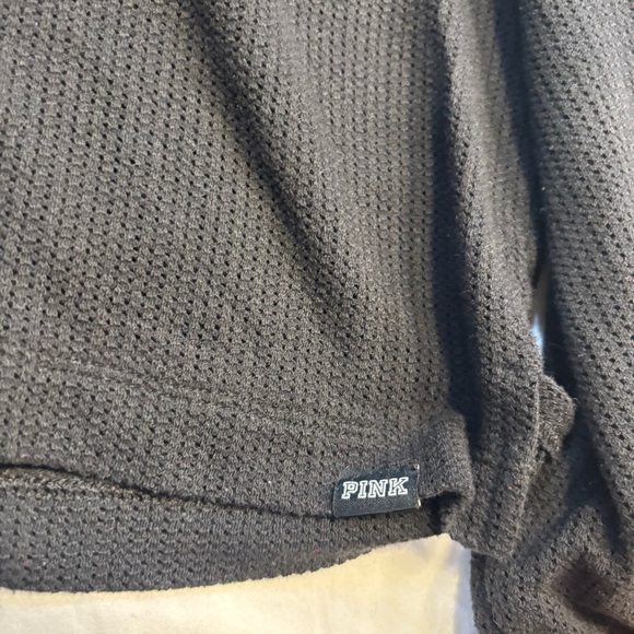 Pink Women’s Woven Black Hoodie Cropped Size Large - Picture 3 of 4